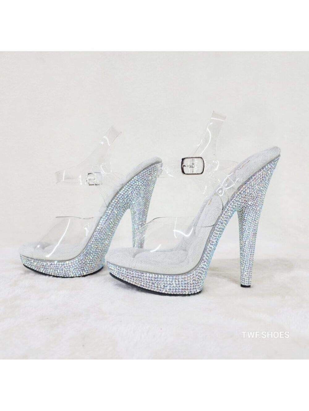 Size 14 Sultry Sexy 6" High Heel Rhinestone Platform Ankle Strap Stiletto Heels